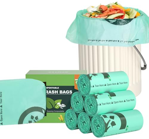 AYOTEE 150 Count Compostable Trash Bags 1.2 Gallon Small Trash Bags, Small Compost Bags for Countertop Bin, Unscented Biodegradable Trash Bags Small Garbage Bags for Bathroom Home Kitchen Office