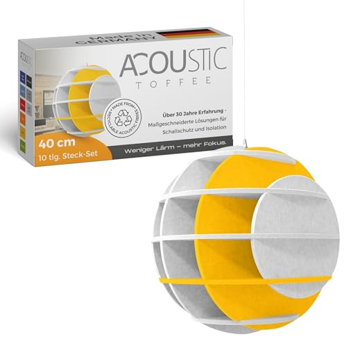 platino24 SATELLITE 3D-Akustik-Objekt Kugel für optimale Raumakustik I Schallabsorber für Decke in innovativem Design I Durchmesser: 40 cm I Recyclebares Absorber-Element