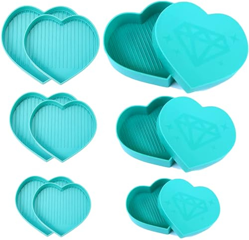 6PCS Blue Heart Diamond Sorting Trays — Diamond Painting Bead Sorting Trays Art Organizer DIY Craft Rhinestone Plate Small Plastic Boxes Blue Cross Nail Dotting Tools Heart Shape
