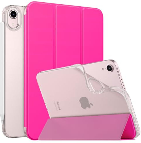 MoKo Case for iPad Mini 7 (A17 Pro), 8.3-inch, Soft TPU Translucent Frosted Back Cover, Pitaya Red