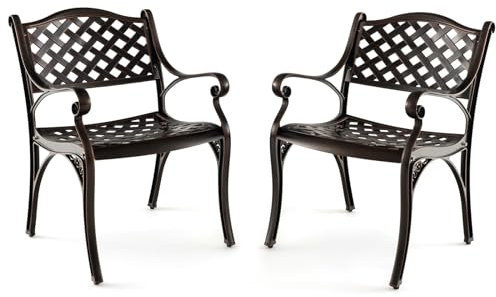 COSTWAY 2er Set Gartenstühle aus Aluminiumguss, wetterfeste Terrassenstühle mit Armlehnen, Balkonstühle für Garten, Balkon, Hinterhof