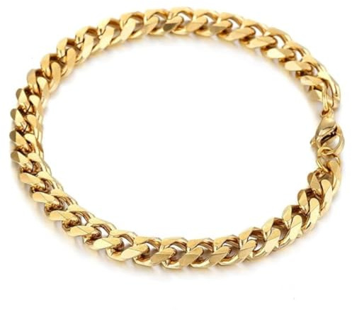 DVRK® Armband Herren Gold vergoldet mit 18k Gold Basis aus Edelstahl 316L - Armband 7 mm Kubaner Stil Wasser- und Schweißbeständig – Schmuck für Männer
