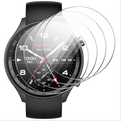 GIOPUEY skärmskydd för OnePlus Watch 2R, [4-pack] härdat glas skärmskyddsfilm, [Anti-bubbla] [slitstark] – genomskinlig