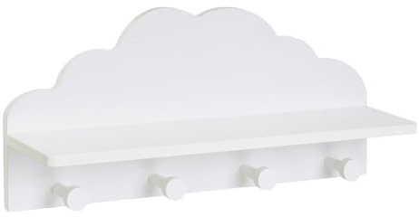 Perchero de pared infantil diseño nube con estante blanco de 22x48x12 cm