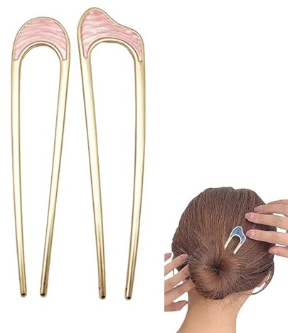 Accessori per capelli vintage in metallo, fermagli per capelli da donna, forcelle per capelli vintage a forma di chunky, fermagli per capelli dorati a forma di U per donna (Rosa due)