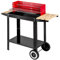 tectake® Barbecue a Carbonella, Mobile su Due Ruote, Ripiano Laterale in Legno, Superficie d’Appoggio in Acciaio, Griglia e Cestello Scaldavivande Inclusi, Pratico Manico in Legno, Grill BBQ
