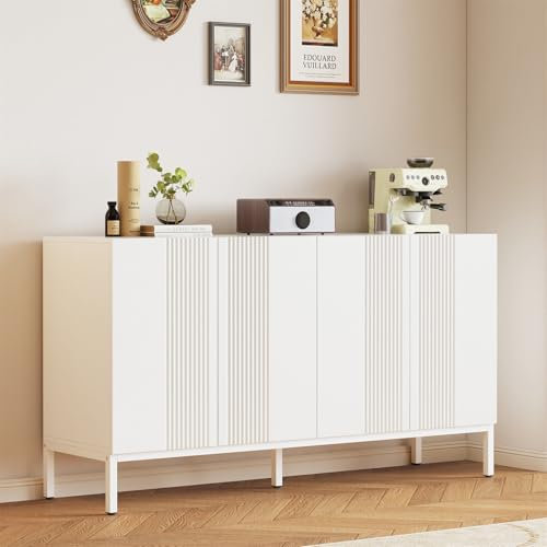 LuxeLiving Sideboard, Modernes Küchenschrank Aufbewahrungsschrank Kommode Anrichte Buffet mit Verstellbaren Einlegeböden (Modern, Weiß)