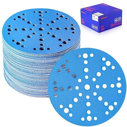 SpeTool Discos de lijado de 6 pulgadas con 49 agujeros, papel de lija de gancho y bucle, paquete de 60 compatibles con lijadora orbital aleatoria, grano de disco de lijado 240 para diferentes tareas
