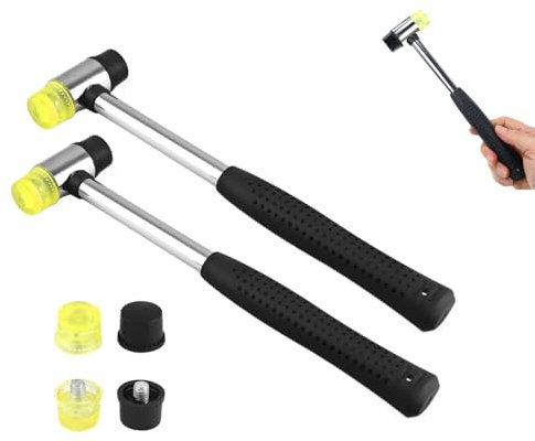 2 Stücke Gummihammer, 25 mm Doppelkopfhammer, Schonhammer Mit 4 Ersatz-hammerköpfen Mit Rutschfestem Gummigriff für Lederhandwerk DIY Handwerkzeug Heiminstallationswerkzeuge