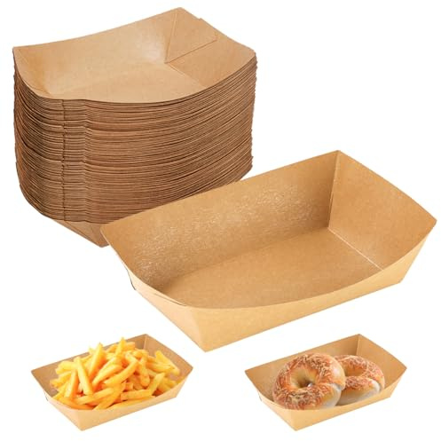 WhizNook 50 stycken kraftkartongskålar, 16,7 x 12 x 5 cm fingermatskålar | pommeskålar av kartong, currykorvskal, snackskålar av kraftpapper, fingerfood fartyg, för pommes korv makaroner