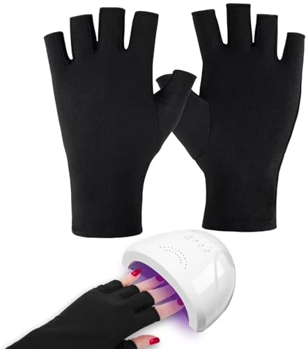 Zhenghebuy UV Gloves for Gel Nails,1 Pairs UV Protection Gloves,Anti UV Gloves for Gel Nail Lamp,UV Gloves for Gel Manicures for Home,Outdoor(Black)