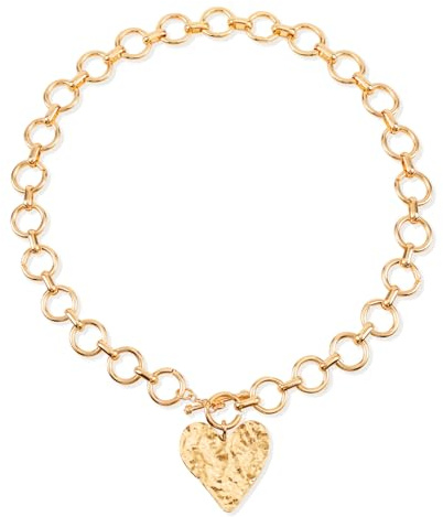 Mikovivi Chunky Gold Pendant Necklaces for Women, Large Statement Hammered Heart Pendant Necklace Vintage Chunky Gold Chain Necklace for Women Trendy Jewelry Gift