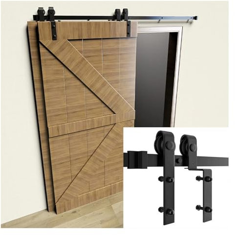 Kit Scorrevole For Porta A Due Ante, Kit For Porta Scorrevole In Legno, Binario For Armadio Con Rulli, Guida For Pavimento Regolabile, For Porta A Due Ante, Gancio A Forma Di J(126 Trac)