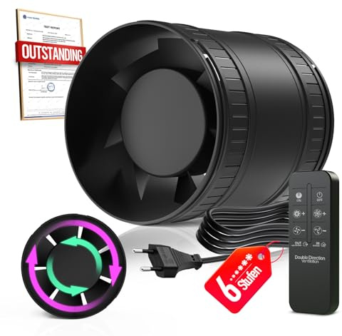 BUMSOU 100mm Extractor de Aire en Línea Bidireccional, 6 Velocidades, Mando a Distancia – Ventilador de Conducto Silencioso Potente con Protección contra Sobrecalentamiento, Extractor de Baño Aseo