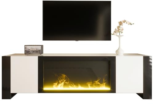 OCACA Mueble bajo para TV con chimenea eléctrica, efecto llama, sin función de calefacción, color a juego
