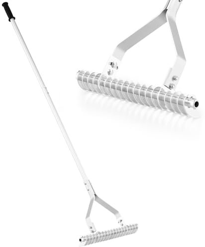 GiantexUK Thatch Rake, 20 Inch Adjustable Garden Rake with Double-Sided Head, 19 Tines & 178cm Aluminum Handle, Heavy Duty Leaf Weeding Loosening Soil Rakes Landscaping Tools for Garden Yard Lawn