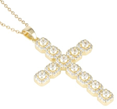 Cavalcade Cross Pendant for Car Rear View Mirror Rhinestone Decor Auto Faith Amulet Sparkly Religious Ornament Necklace Christian Gift (Gold)