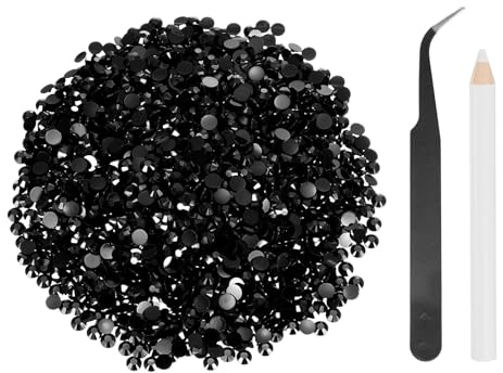 sourcing map 2500 unidades de diamantes de imitación de resina SS20 de 5 mm, gemas de brillo redondas a granel con herramientas de recogida para manualidades, vasos, tazas, ropa, color negro