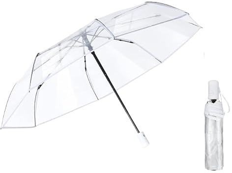 VIPOPICO Clear Umbrella Automatic Open Close – Compact Travel Umbrella with Frosted Handle | Transparent See-Through Dome Design | Wedding, Bridal & Daily Use(Clear White)