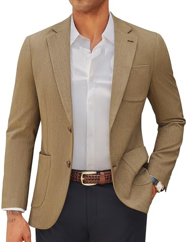 PJ PAUL JONES Mens Casual Blazer Notch Lapel Suit Jacket 2-Button Sport Coat Solid Stylish Blazer Jacket Brown