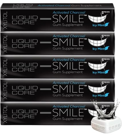 Smile Gum - Activated Charcoal & Hydroxyapatite for Whitening - Sugar Free Chewing Gum - Maintain Oral Health & Hygiene - Remove Unwanted Yellow Stains - Natural MCT Oil for Teeth Pulling (5)