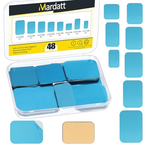 Mardatt 48pcs 8 Sizes Under Cabinet Magnetic Strip Kit, Rectangle Replacement Magnetic Strips with Adhesive Backing, Cabinet Lights Sticky for Cabinet Lights, Not Magnet