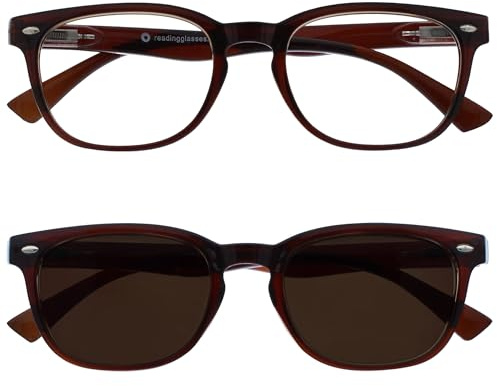 OPULIZE BLU Lunette loupe homme et femme, Lunettes de lecture avec filtre anti lumière bleue, Anti-éblouissement, UV400, Cadre rond léger, Lot de 2 Brun foncé +2,50