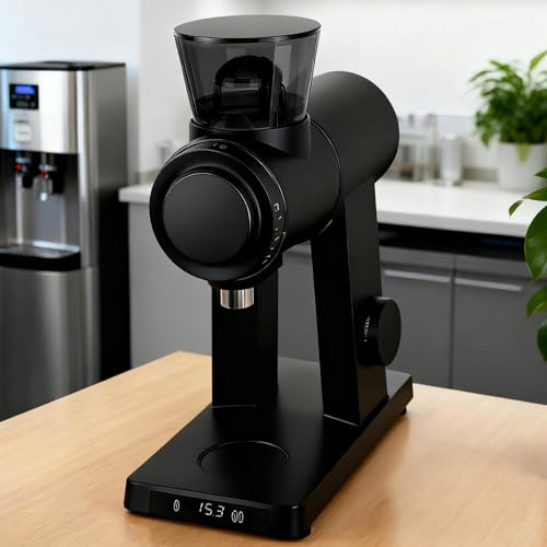 vnmudzeo Moulin à Expresso en Alliage D'Aluminium, Capacité De 100 G, Meule Plate en Acier Inoxydable De 60 Mm, pour Usage Domestique Et Professionnel Black