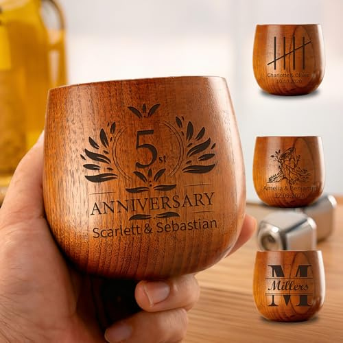 UIDMEN Vaso de whisky de madera carbonizada personalizado, hecho a mano, vidrio de madera maciza para hombres, regalos de bourbon para hombres, regalo de 5º año de matrimonio, tazas de whisky para