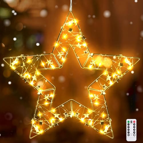 Nexoria LED Sterne Weihnachtsbeleuchtung, 30CM Weihnachtsstern Fenster LED Fensterdeko Weihnachten Beleuchtet Sterne Lichtervorhang Innen Batteriebetrieben Fensterbeleuchtung Weihnachten für Deko (A)
