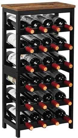 VASMIA Botellero de bambú para 24 Botellas, estantería con 6 Niveles para sótano, Cocina, Bar, Comedor, Soporte para Botellas de Madera con Tablero de Mesa, 41 x 24 x 81 cm, Marrón Vintage