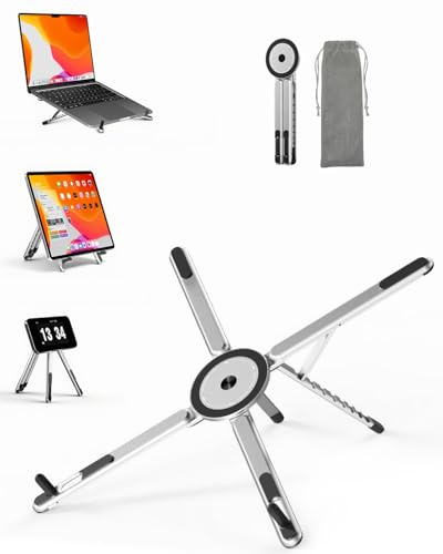 SupeDesk Laptop Ständer tragbar,3-in-1 höhen- und winkelverstellbarer Laptopständer aus leichter Aluminiumlegierung,magnetisch,hochbelüfteter & ergonomischer Laptop Stand für 4-16” Laptop/Tablet/Handy