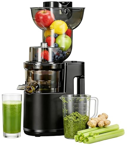 Extractor de Zumos y Verduras, 500W Licuadora Prensado en Frio para Verduras Frutas Enteras, Slow Juicer con Apertura Extractor de 170mm, Fácil Montaje y Limpieza, Sin BPA, Alto Rendimiento de Zumo