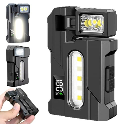 Kyduu Mini Lampe Torche, Lampe Torche Rechargeable, IP68 tête pivotante à 180 °, avec Aimant et Clip de Poche, 1200 Lumens Lampe de Poche LED Ultra Puissante, 3 Modes pour Extérieur Camping Urgen