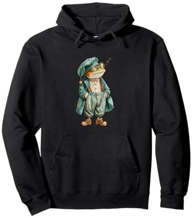 Rana dormilona en Pijama, Gafas, Gorro de Noche Estilo Vintage Sudadera con Capucha
