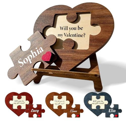 Personalisiertes Valentinstag-Puzzle in Herzform – Individuell graviertes Holzpuzzle mit Namen und Liebesbotschaft, romantisches Geschenk für sie oder ihn mit der Frage: „Willst du mein Valentin sein?