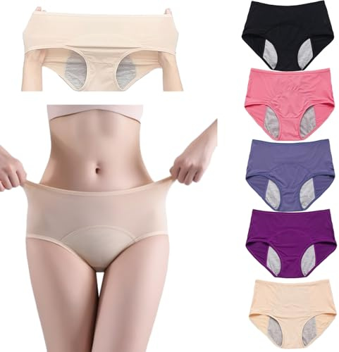Culotte Fuite Urinaire Femme Lavable, Culotte Incontinence Femme Lavable, Taille Haute Culottes Pour Anti-fuites Réutilisables en Coton (Lot de 5 (B),5XL)
