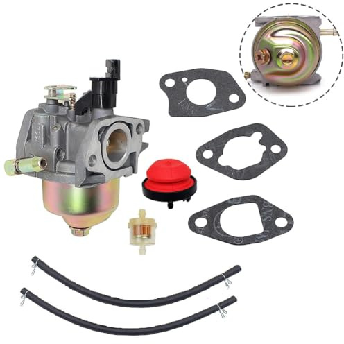 JoyousMall Kit de filtro de juntas de carburador para motores Huayi 196E 1P70FB, repuesto de metal con válvula de línea de combustible y 3 juntas para cortacéspedes, color plateado