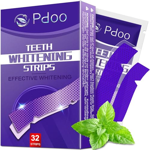 Purple Teeth Whitening Strips 16 Treatments - Enamel-Safe & No-Sensitivity & No-Slip Whitening Strips - Fast Teeth Whitening in 7 Days - Whitening Kit for Coffee, Wine Stains Removal, Mint Flavor
