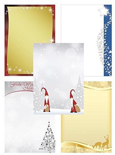 Briefpapier-Mix 1 Best of Weihnachten Sterne Wichtel Rehe - 50 Blatt 5x10 Blatt DIN A4 90 g/m² Xmas1