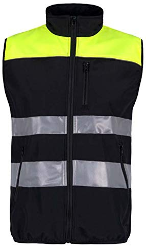 WORKTEAM Chaleco Alta Visibilidad Softshell, Tejido Ripstop y con Cintas Reflectantes, Cortavientos Repelente al Agua y Alta Capacidad Térmica, Certificado EN 17353 y EN 14058. Unisex Amarillo L