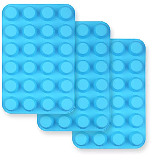 homEdge 24-Cup Silicone Mini Muffin Pan, 3 Packs Non-Stick Muffin Muolds for Cupcake, Tarts - Blue
