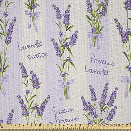 ABAKUHAUS Lavendel Stoff als Meterware, Streifen und Blumen, Microfaser Multi Zweck Dekostoff für Kunsthandwerke, 3M (230x300cm),Lila Creme