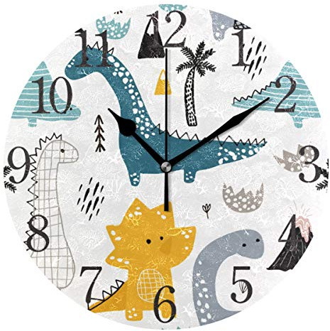 OREZI Cute Dinosaur Wall Clock for Kids Room, Battery Operated Non Ticking Wall Clocks for Playroom, Homeschool, Classroom,9.5 Inches(25cm)