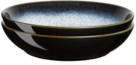 Denby - Halo Pasta Bowls Set Of 2 - Reactive Glaze Dishwasher Microwave Safe Crockery 1050ml - Black, Grey Ceramic Stoneware Tableware - Chip & Crack Resistant