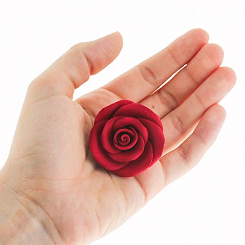 Sugar Roses (12 Count, Large 2 Inch) – Wired Gum Paste Flowers with Calyx, Red Roses for Cake Decorating, by Global Sugar Art and Chef Alan Tetreault