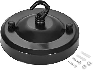 sourcing map Lampe Metall Deckenbaldachin mit Haken, Retro Licht Baldachin Satz, für Beleuchtungszubehör DIY, 104mm 4,1 Zoll Schwarz