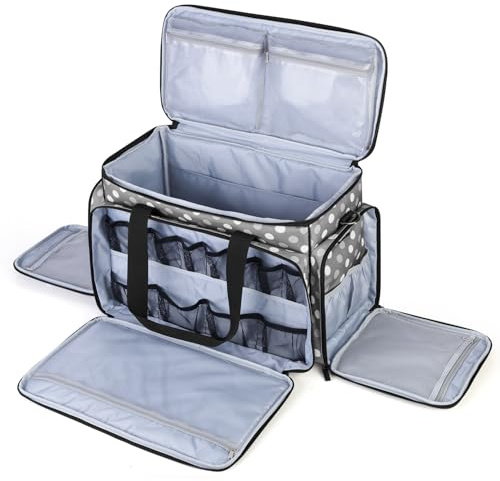 Luxja Bolsa para Máquina de Coser, Bolsa de Transporte de Máquina de Coser, Maleta para Máquina de Coser y Accesorios (Apto para la Mayoría de Las Máquinas de Coser), Puntos Grises