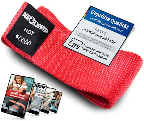NEOLYMP Kurze Fitnessbänder Stoff mit Fitness Traningsprogramm E-Book - waschbare Resistance Bands, Widerstandsbänder Krafttraining, Booty Band, Gymnastikband, Fitnessband, Trainingsbänder