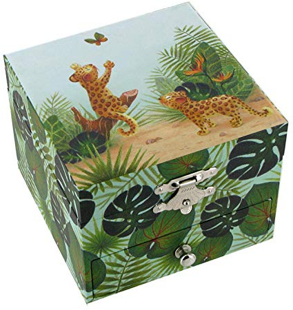 Lutèce Créations Schmuckschatulle/Schmuckschachtel/Schmuckkästchen mit Spieluhr aus Holz mit tanzendem Leoparden, Spiegel und 18-Ton-Federspielwerk - Dornröschen (P. I. Tschaikowski)